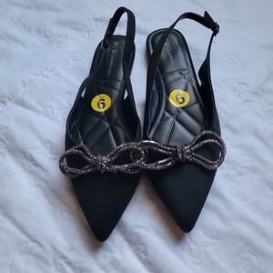 BCBGeneration Black Flats with Silver Bow